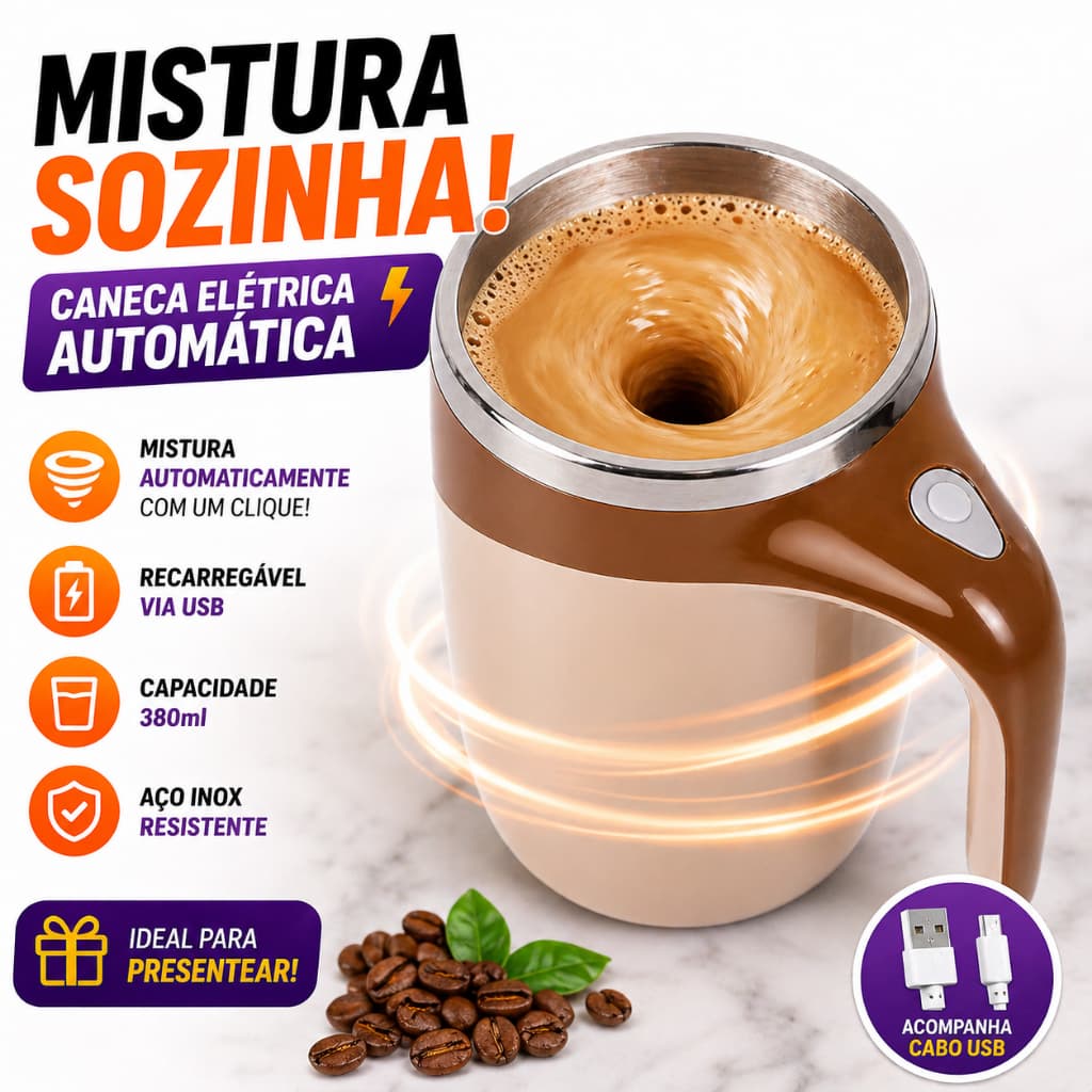 Caneca Automática Elétrica Misturador de Café Recarregável 380ml Copo Mixer Portátil