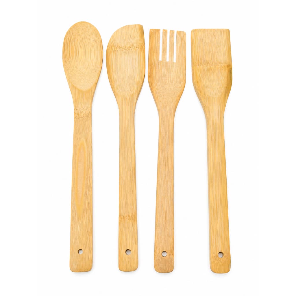 Kit Utensílios de Bambu c/ 4 Peças para Cozinha Espátulas Colheres