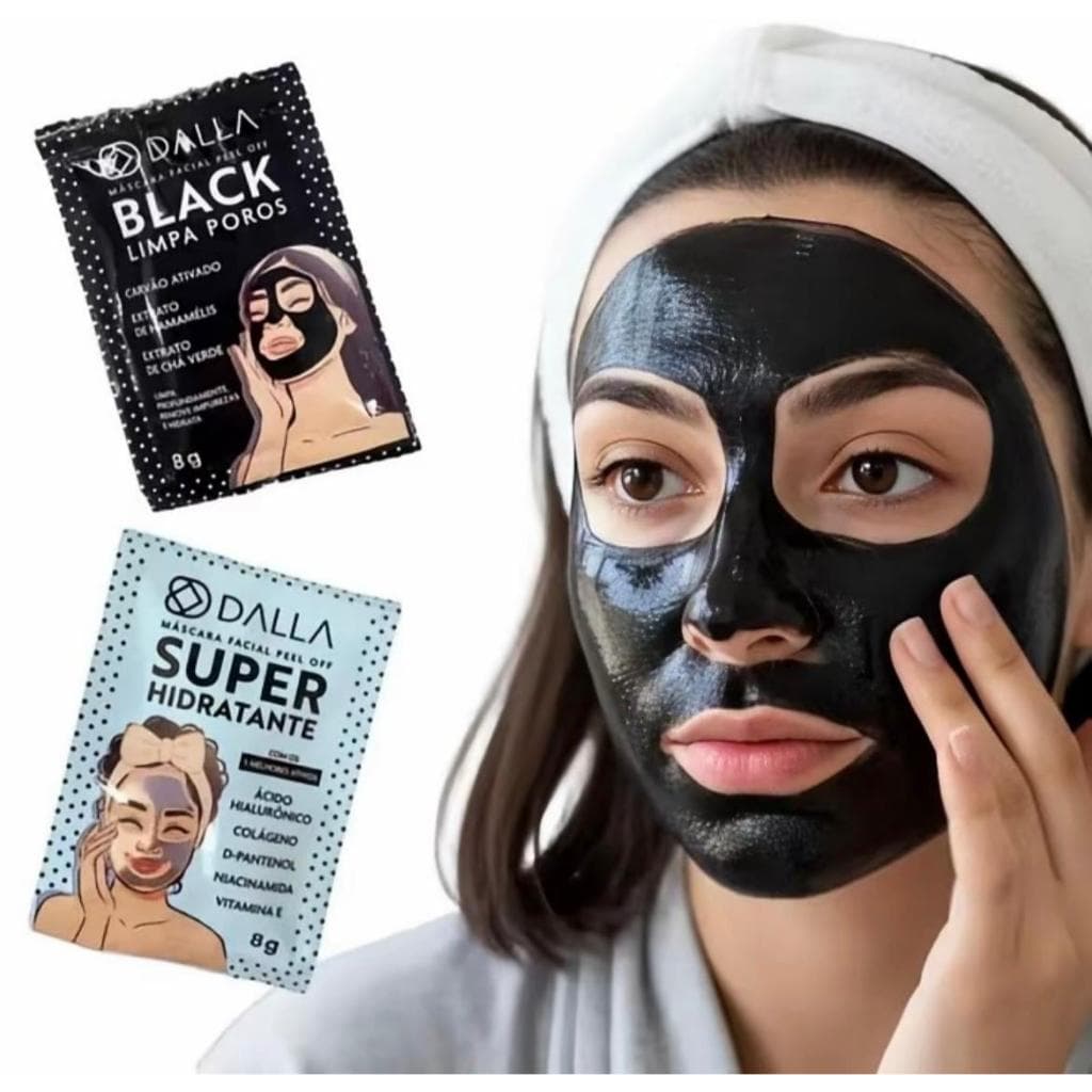Kit Mascara Facial Sache Peel Off Dalla 8g - Black, Hidratante e Rosa Mosqueta