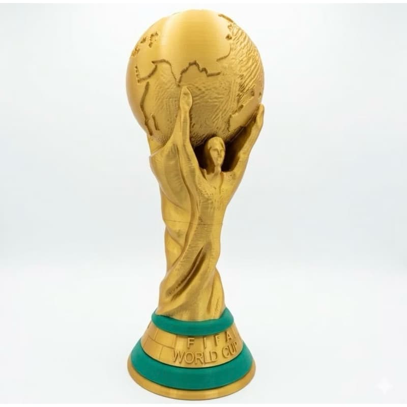 Troféu Copa do Mundo tamanho real decorativo 3D acabamento premium ideal para fãs colecionadores e ambientes temáticos