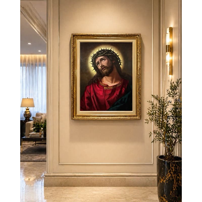 Quadro Jesus Cristo coroado  – Quadro Resinado – 40x50 – Moldura Dourada