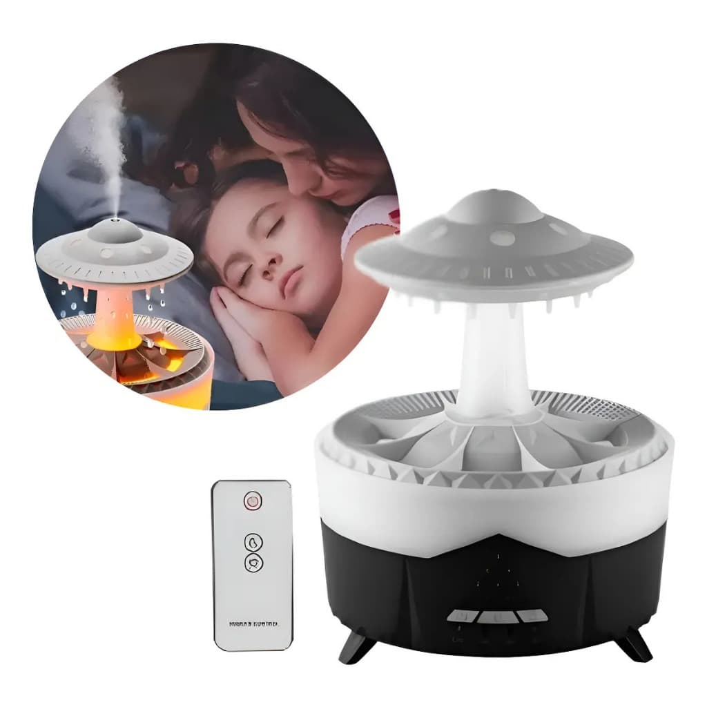 Umidificador Chuva Relaxante LED 7 Cores Difusor Decorativo Nave