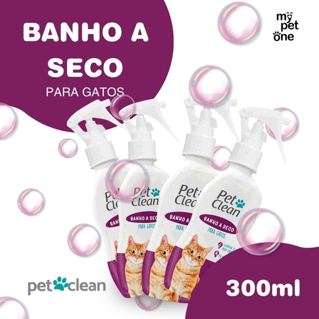 Kit com 4 Banho a Seco Spray Para Gatos Pet Clean 300ml