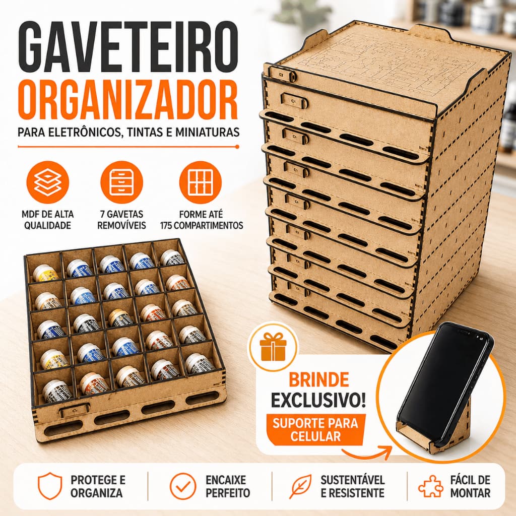 Gaveteiro Organizador Modular 7 Gavetas p/ Componentes Eletrônicos Parafusos Tintas c/ Divisórias