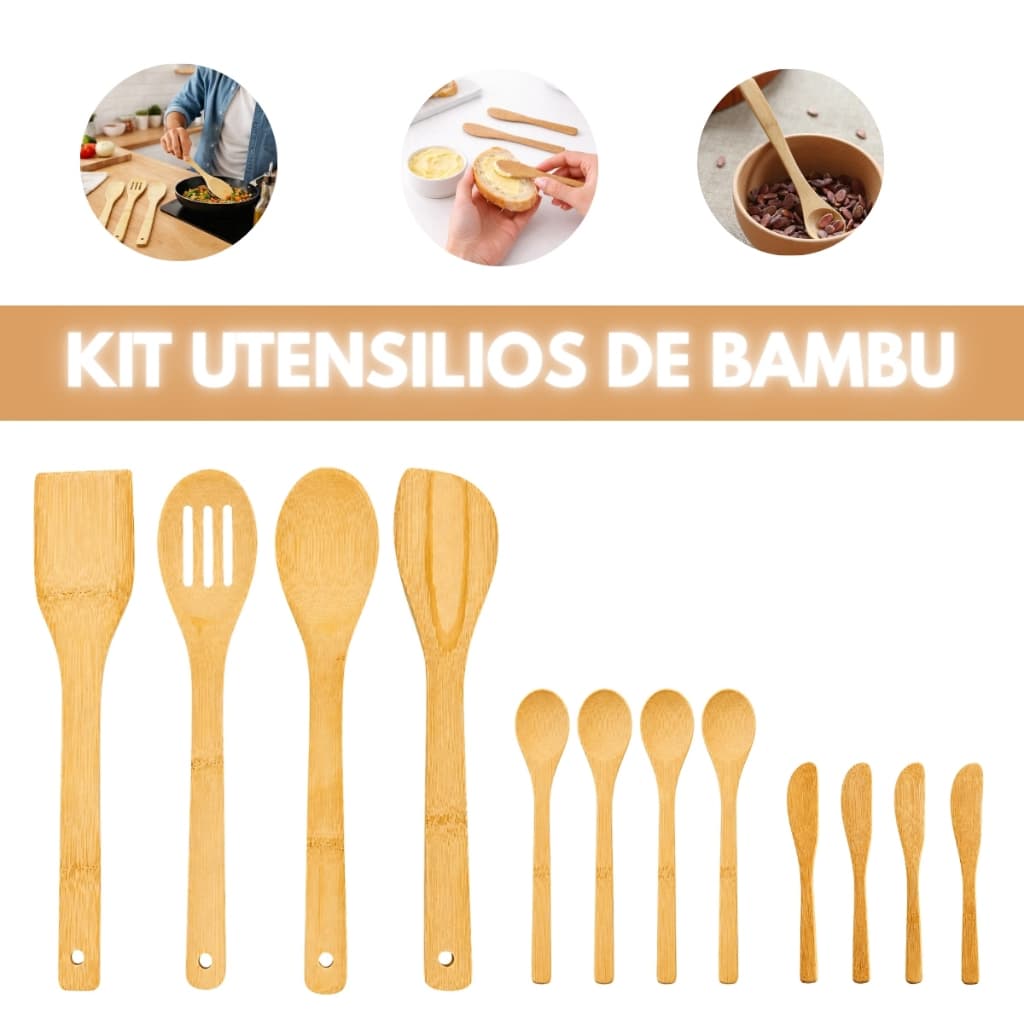 Kit Colher de Bambu para Tempero Espátula ou Kit de Cozinhar Cantinho do Café Mesa Posta