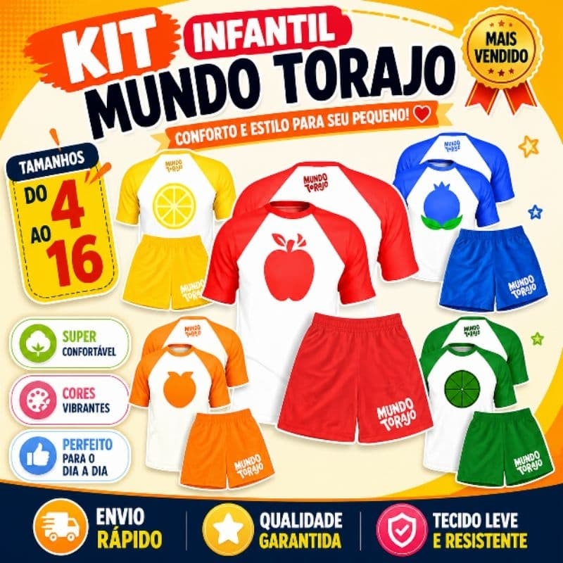 Conjunto Do Mundo Torajo Short Mundo Torajo Conjunto Pijama eventos, aniversários conjunto camiseta e shorts