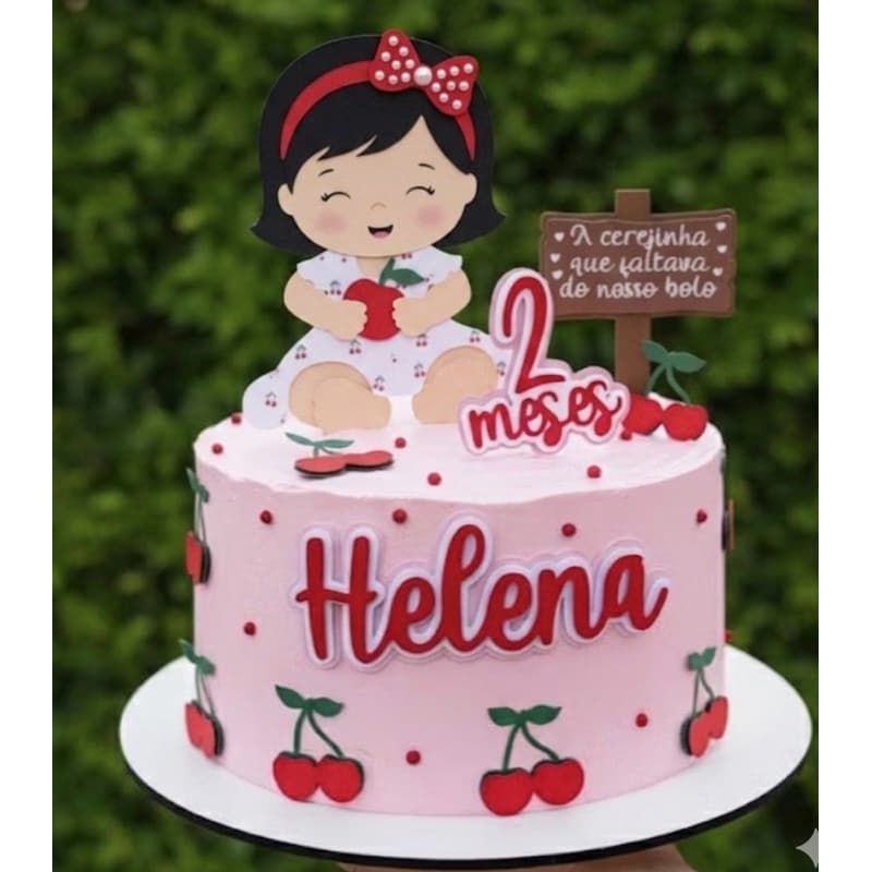 Topo de Bolo Mesversário Cerejinha - Cerejinha do bolo - Personalizado - Topper Festa Infantil - Topo Mesversário.