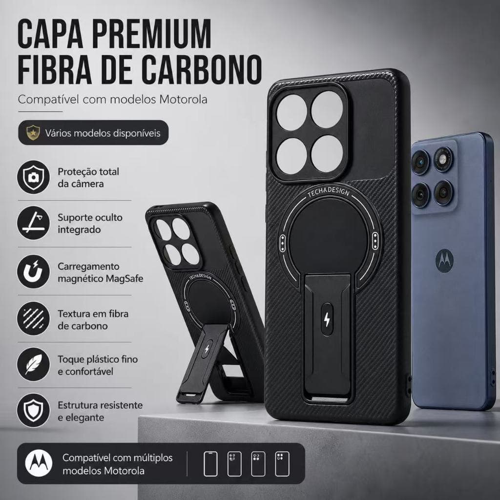 Capa Magnética Magsafe com Suporte Para Motorola Moto Edge 60/ 60 Fusion/60 pro/G35/G75/G56/G86