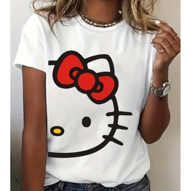 T-Shirt Feminina Hello Kitty Camiseta - 100% Algodão Blusinha Casual Elegante - LANÇAMENTO