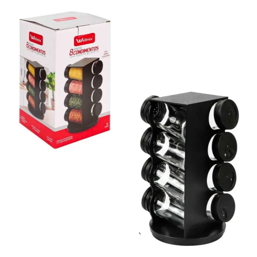 Porta Condimentos 8 Potes Wellmix Organizador Temperos Giratório Cozinha Prático Compacto