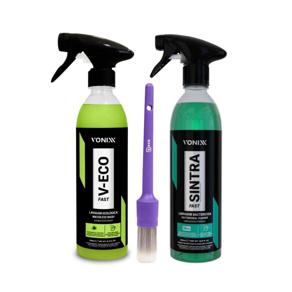 Kit Limpeza Automotiva Completa Vonixx V-Eco Fast + Sintra Fast + Pincel Detalhamento Interno
