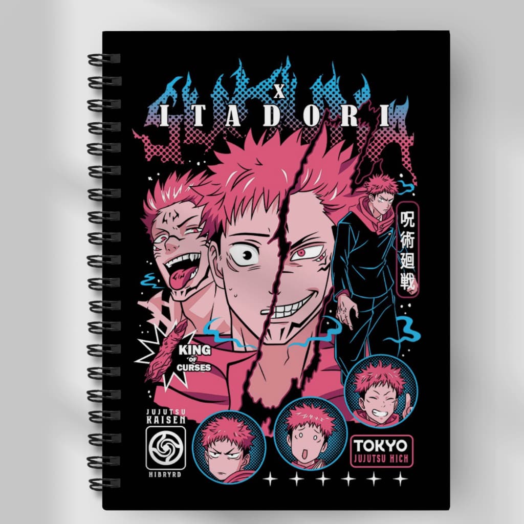 Caderno Jujutsu Kaisen  Com Adesivos Exclusivos Anime | Wire-O Premium 80 Folhas Capa Dura Itadori Gojo Sukuna Otaku