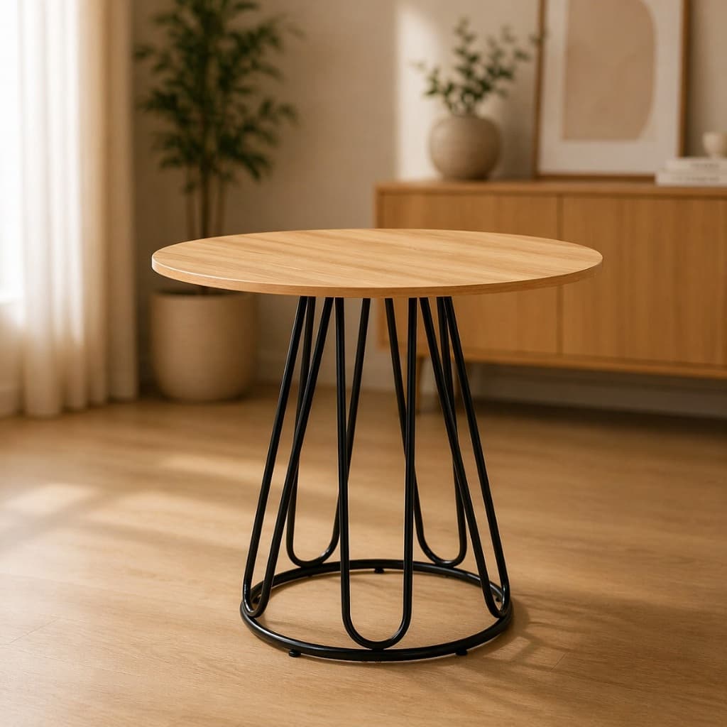 Mesa Redonda De Jantar Em Aço Compacta Para Apartamento 90Cm Tampo Mdp