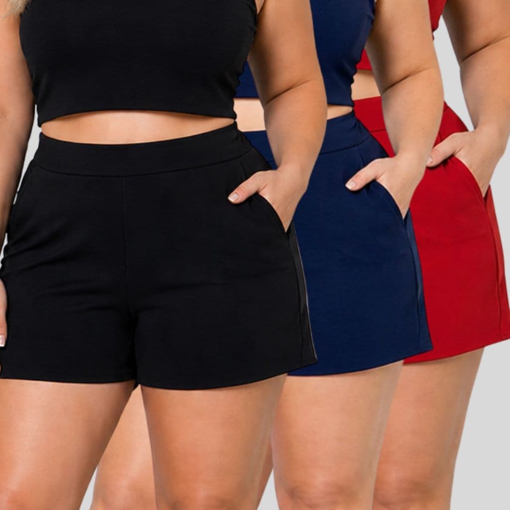 Kit 3 Short de Malha Feminino Plus Size Dia a Dia. Short Feminino Plus Size no Crepe de Malha.