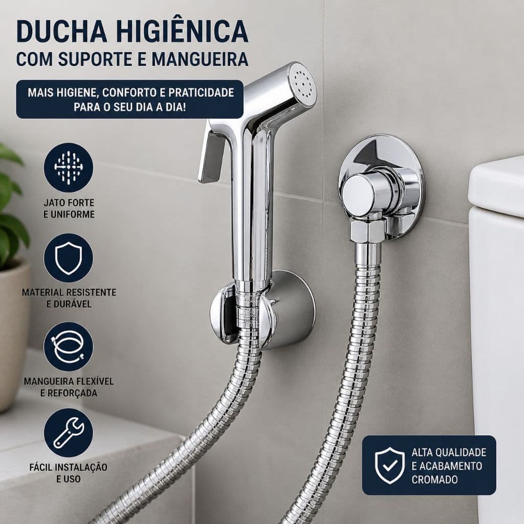 Ducha Higiênica Cromada 100% Completa Luxo Metal