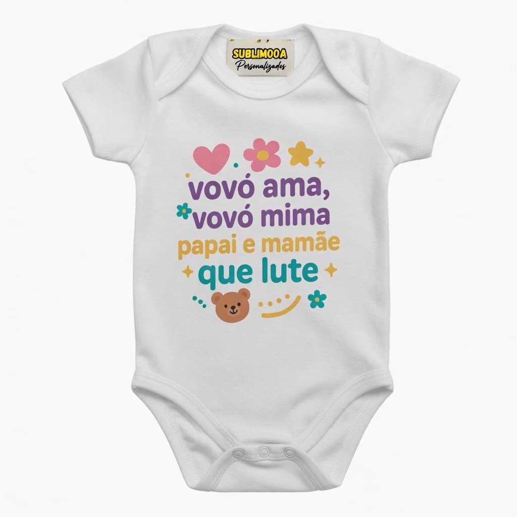 Body Bebê Personalizado – Vovó Ama, Vovó Mima – Poliéster + Elastano – Estica! 💕🐻