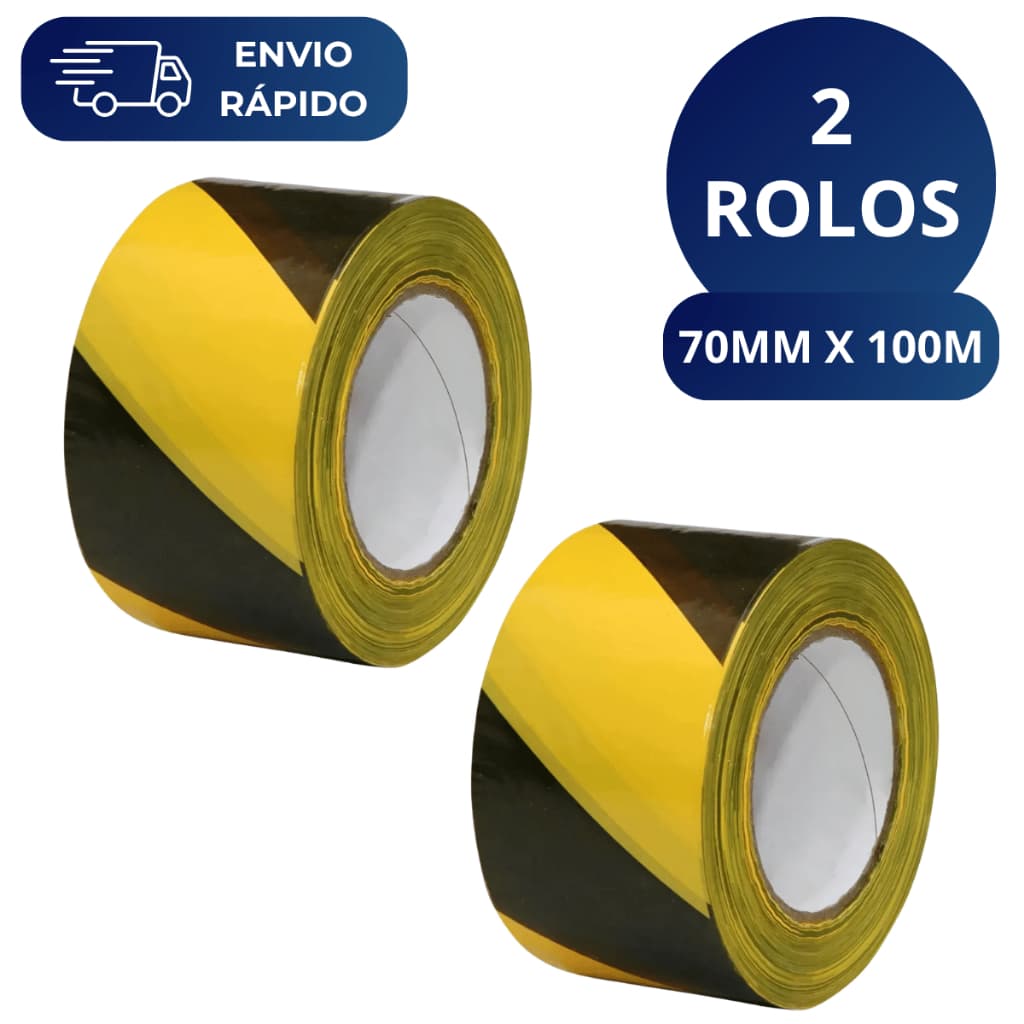 Kit 2 Fita Zebrada Amarela e Preta 70mm X 100 Metros Para Isolamento Sinalização Interdição Obras