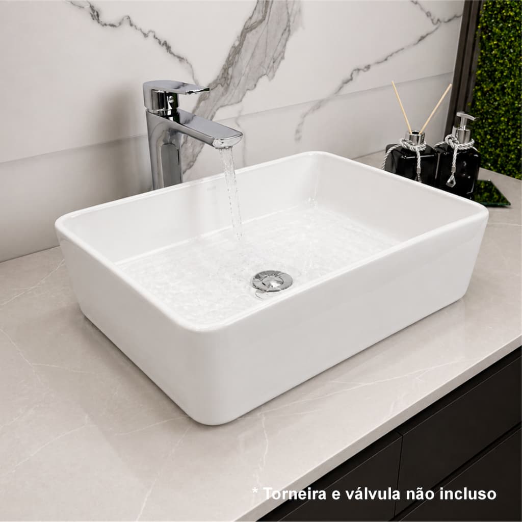 Cuba 42x31,5 Porcelana Louça Pia Fiori Branca ou Preta Banheiro e Lavabo Sobrepor Retangular