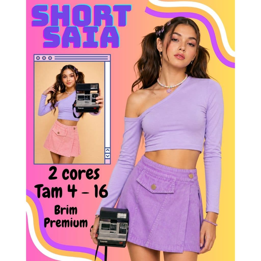 Short Saia Menina Infantil Juvenil Brim Premium  Estilo Blogueira | 2 Cores | Moda Teen Verão 2026 | Tam 4 ao 16