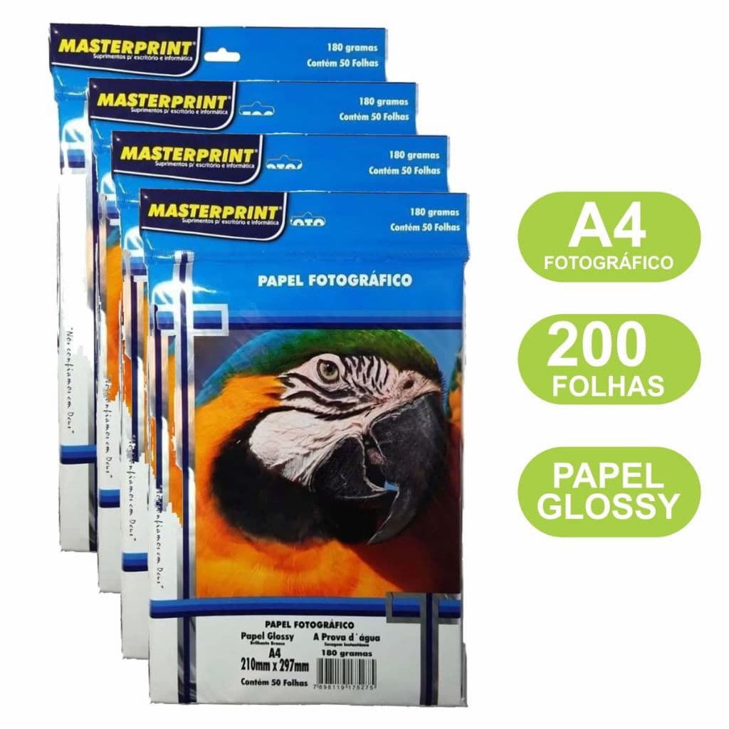 Papel Fotográfico 180g A4 Kit 200 folhas Glossy Papel Foto Original