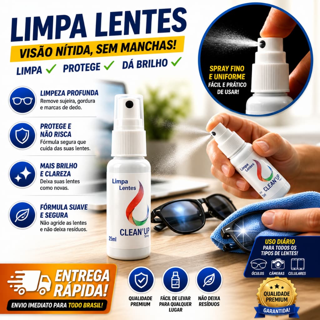 Limpa Lentes Óculos de Grau e Oculos de Sol + flanela Magica de Microfibra de Limpeza