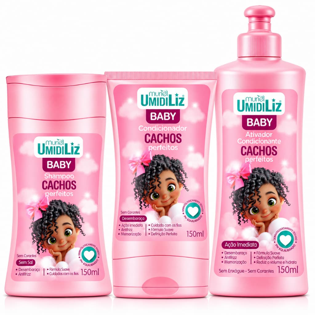 Muriel Umidiliz Cachos Perfeitos 150ml - Shampoo - Condicionador - Ativador de Cachos Rosa/Azul