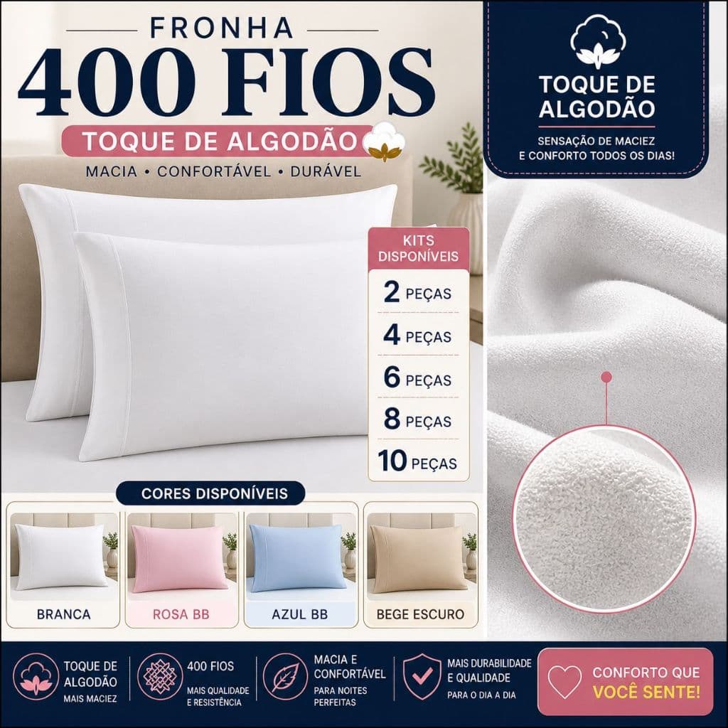 Kit Fronhas 400 Fios Percal Toque Macio 50x70cm Premium - Escolha o Kit (2, 4, 6, 8 ou 10 un)