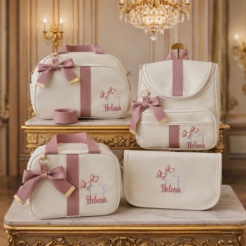 Kit Bolsas Maternidade 4 Peças Luxo, Completo Personalizado térmico e impermeável, Realeza
