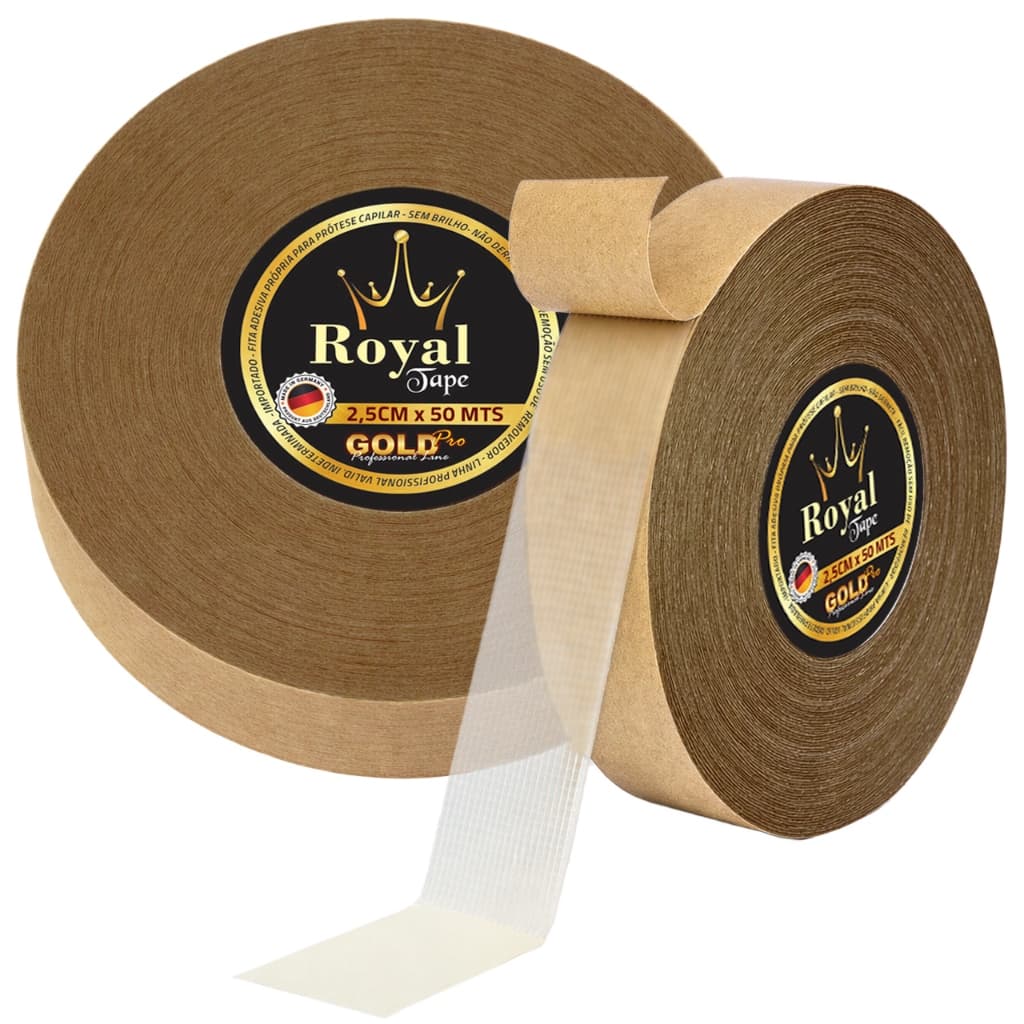 Fita Dupla Face Royal Tape Gold Pro 2,5cm 50m Original Protese Capilar Peruca Otima Aderencia Prova Dagua Front Lace