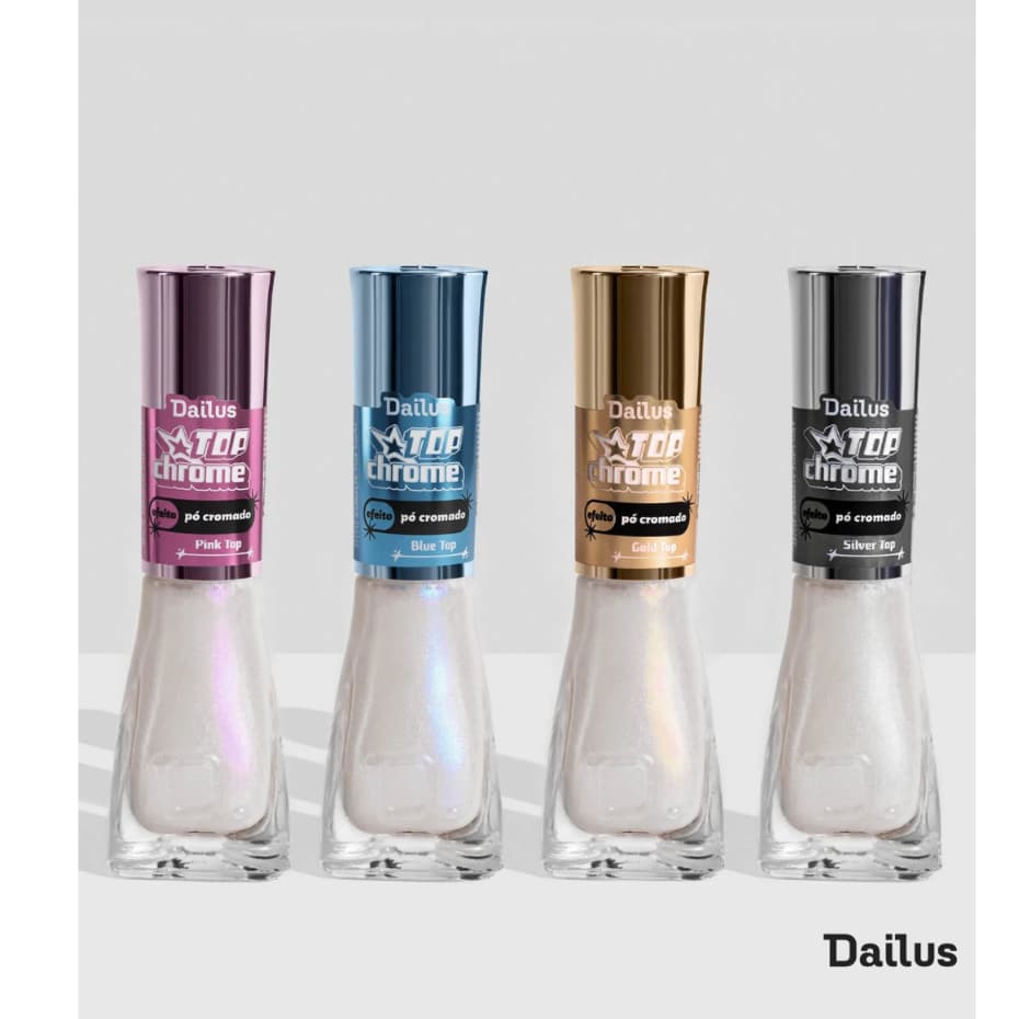 Esmalte Top Coat Top Chrome Efeito Pó Cromado Dailus - Lançamento