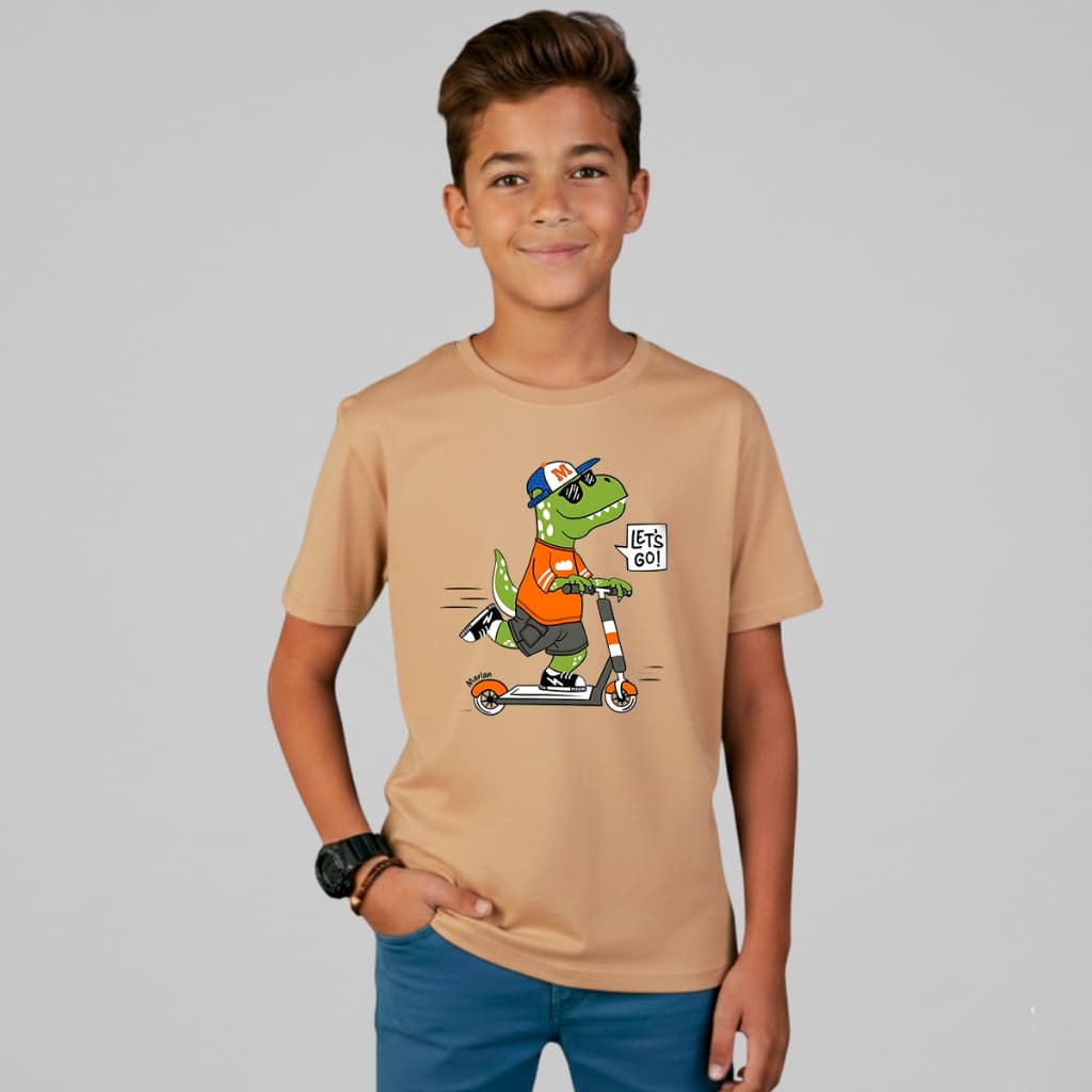 Camiseta Infantil T-Rex Dinossauro Legal Andando de Skate Rolistore