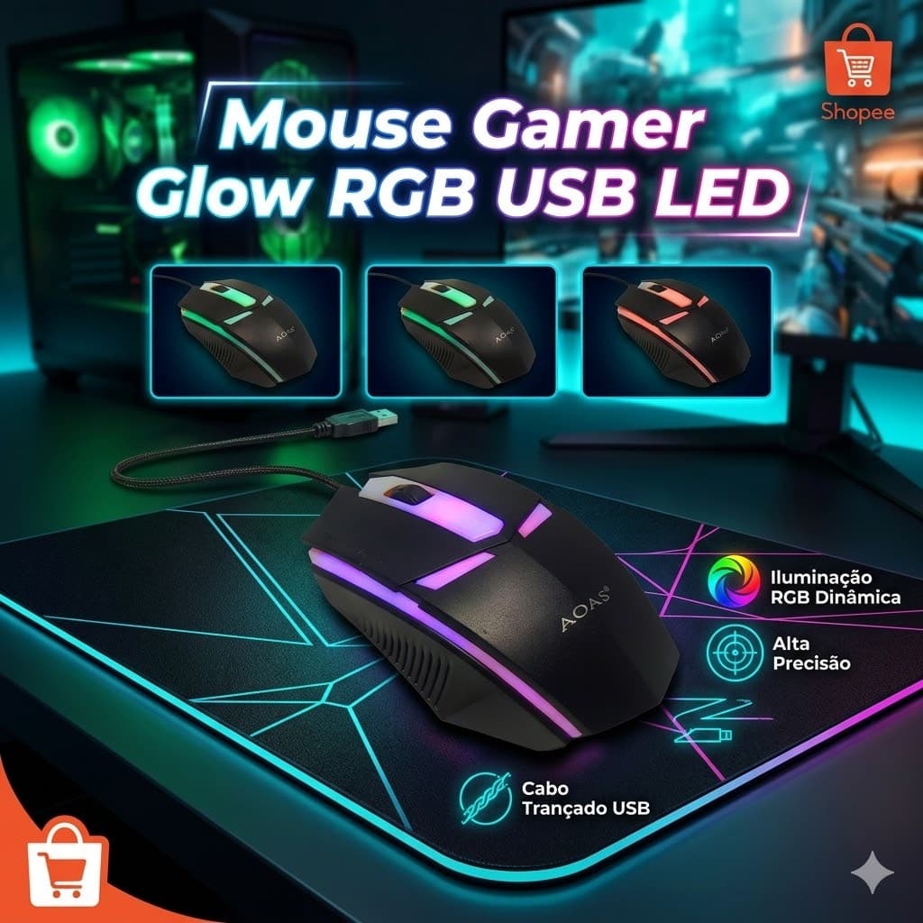 Mouse Gamer Glow RGB USB LED OAS-V01