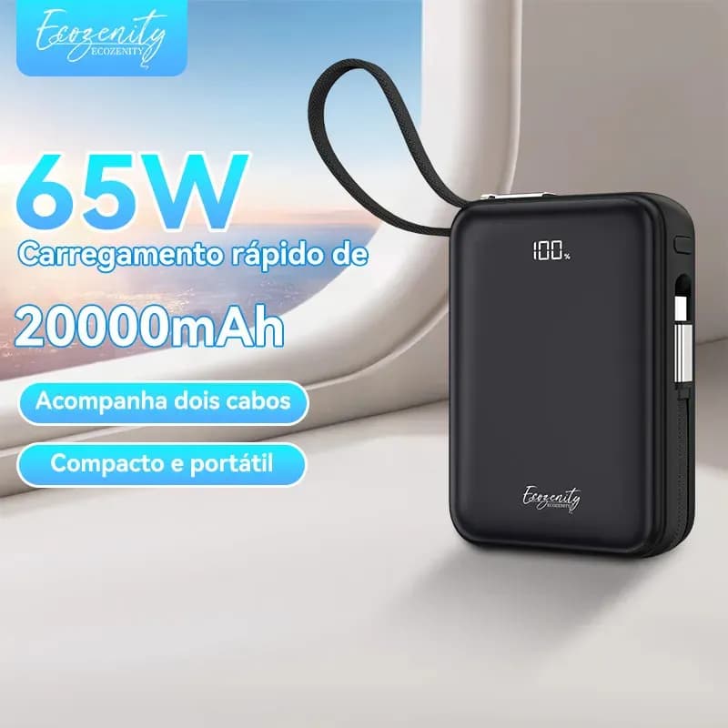 Power Bank Portátil 20000mAh com Duas Saídas USB para Recarga Simultânea