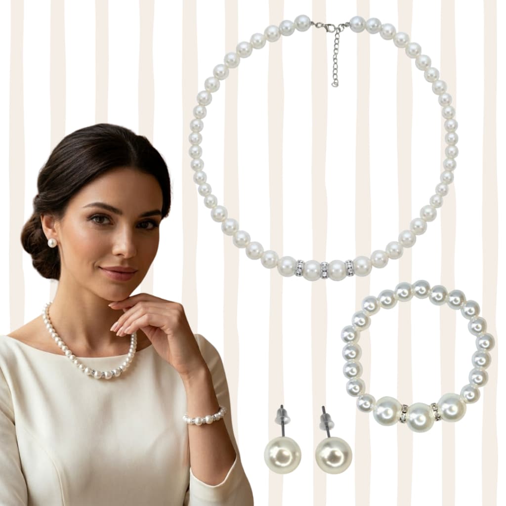Conjunto De Pérola Feminino Kit Colar Brinco E Pulseira Delicado Para Noiva Madrinha Festa Casamento Luxo