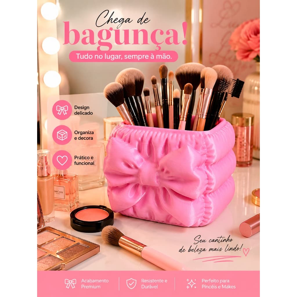 Porta Pincéis de Maquiagem Almofada com Laço Organizador Decorativo Moderno  ENVIO EM 24H!