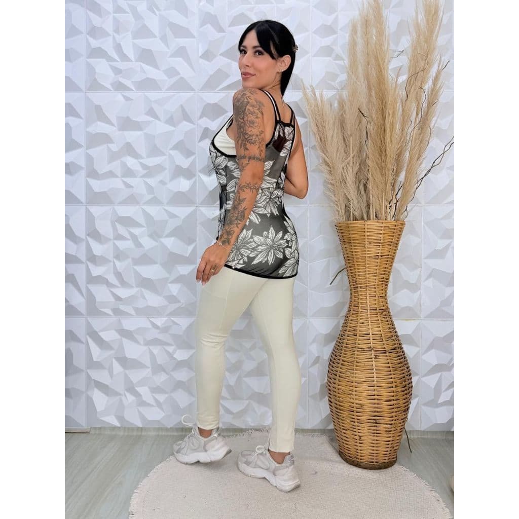 Regata Alcinha Tapa Bumbum Fitness Tule Estampada Floral Feminina