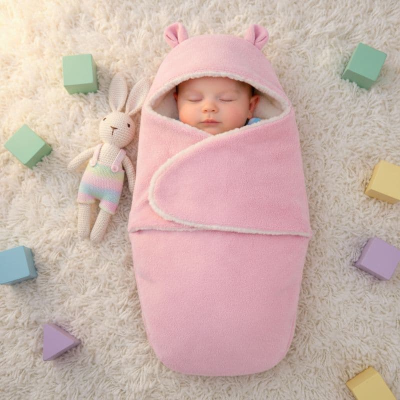 Saco de Dormir Urso liso Bebês Menina e Menino de Sherpa Quentinha Enrolar charuto