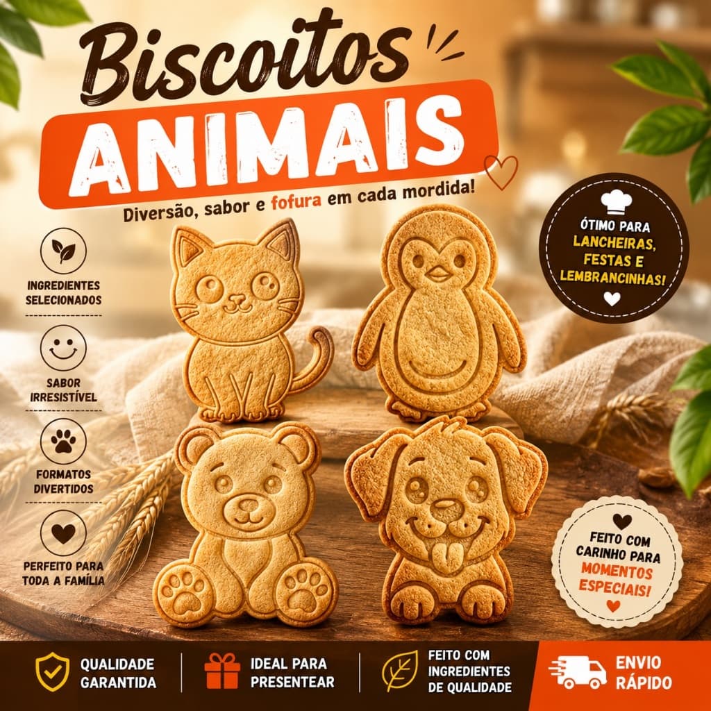 kit com 4 Cortadores/Moldes Ursinho, Gato, Pinguim e Cachorro para Biscoitos e Pasta Americana Confeitaria e Outros