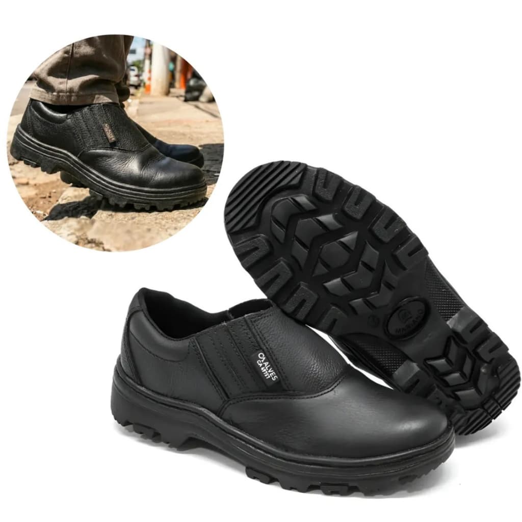 Bota Botina de Segurança em Couro para Trabalho EPI Confortável Durável Com Elástico Pronta Entrega
