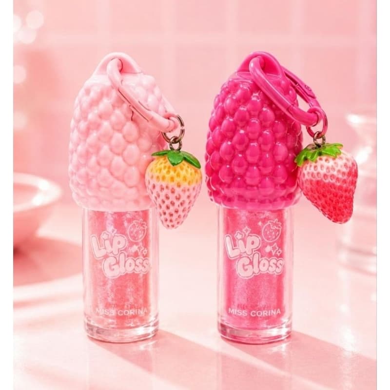 Gloss Labial de Morango com Chaveiro | Lip Gloss Hidratante Labial