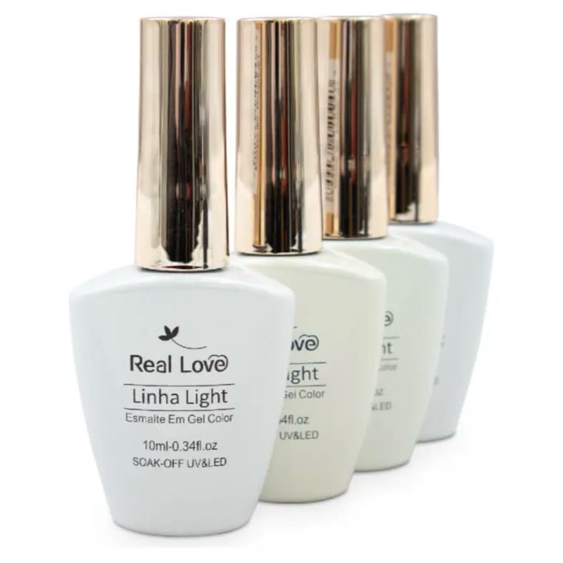 Kit Francesinha 4 Esmaltes Em Gel Real Love Branco Renda Furta Cor E Perolado Alta Pigmentação Sem Hema Sem TPO