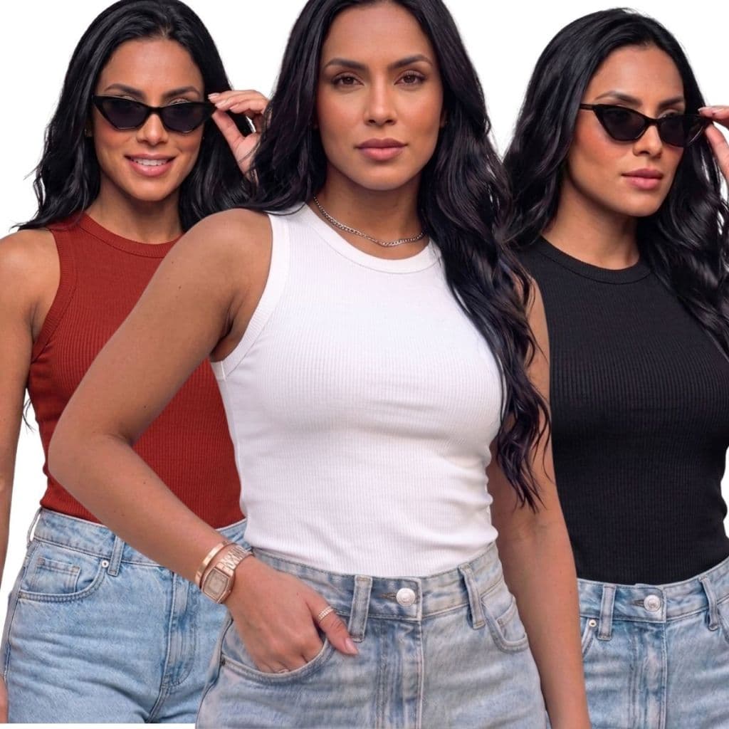 Blusa Feminina Regata Canelada Ribana Básica Confortável Premium