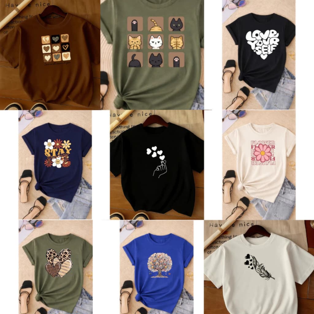 Kit 3 Camisetas Plus Size Feminina Estampas Aleatorias Pequenos Detalhes Super Queima