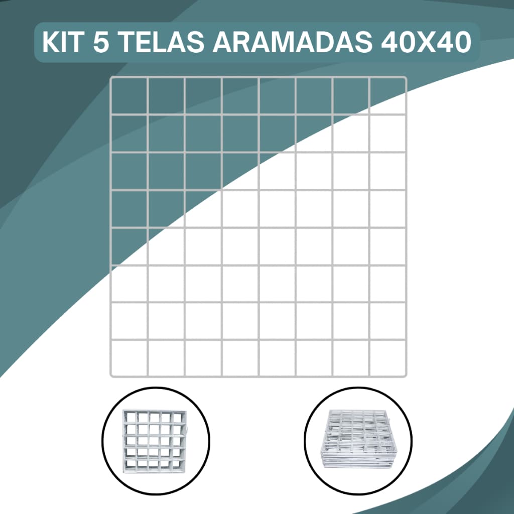 Painel Grid Aramado 40x40 Kit 5 Unidades Multiuso Alta Resistência