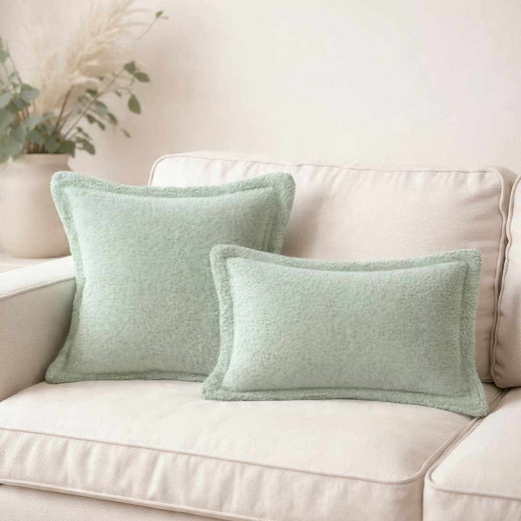 Kit 2 Capas de Almofadas Organic Bouclê C/ Abas Luxo Orgânico Decorativa para Sofá Cama C/ Zíper
