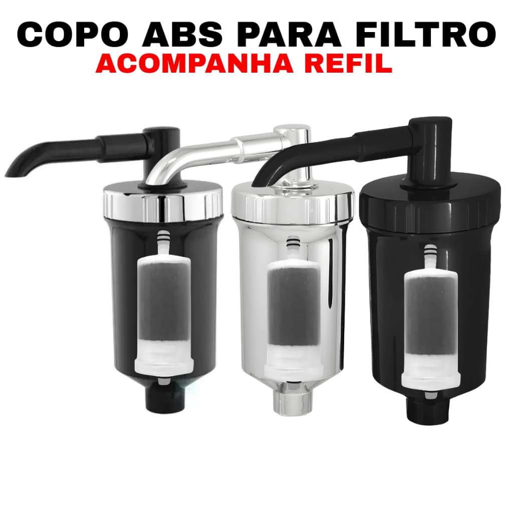 Copo ABS Torneira Filtro Vela Refil Carvão Ativado Torneira Filtro Pro-Saúde Cromado/Preto