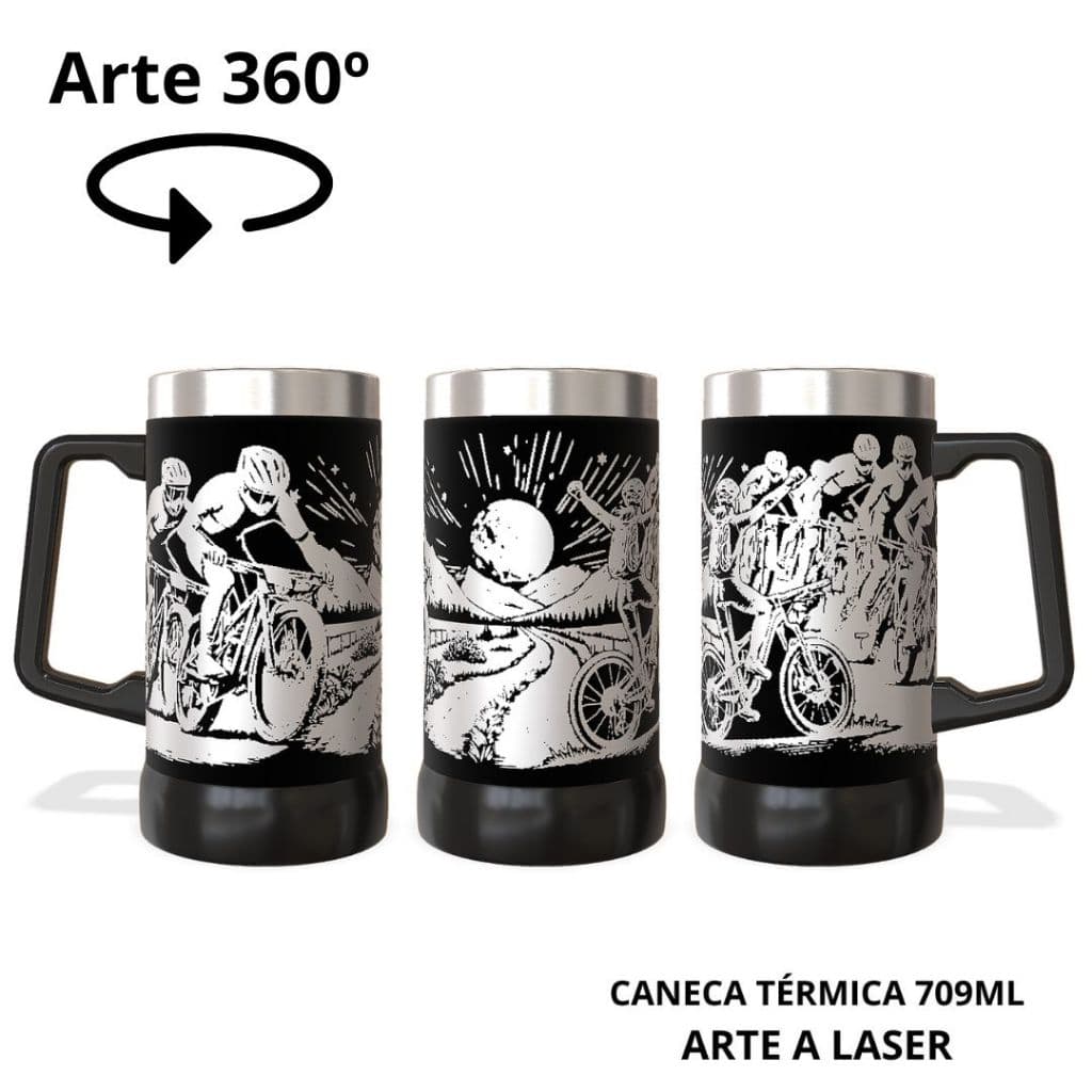 CANECA TÉRMICA 709ML COM ARTE A LASER 360º GRAUS COM TEMA: CICLISMO BIKE