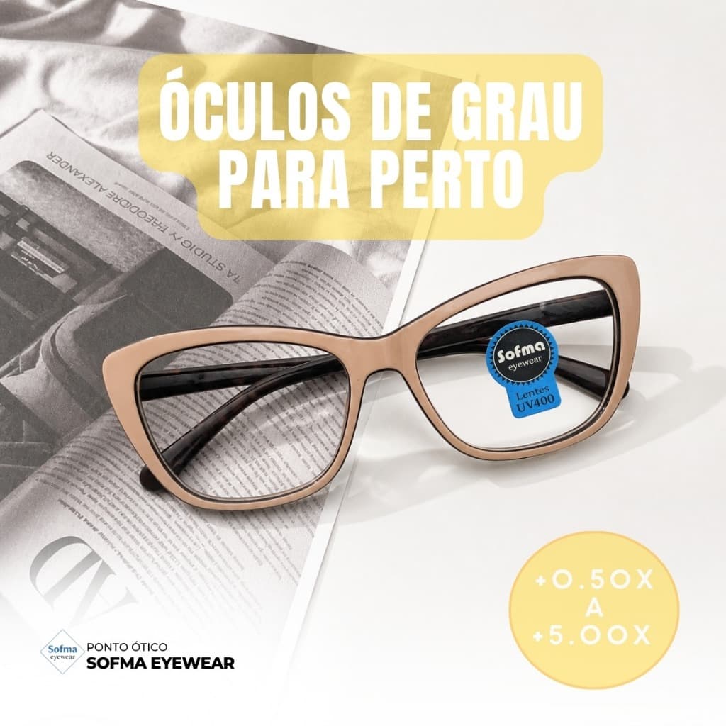 Óculos Armação Grau +1.00 Ate +5.00 Feminino Hipermetropia Gatinho Marrom Vista Cansada Leitura