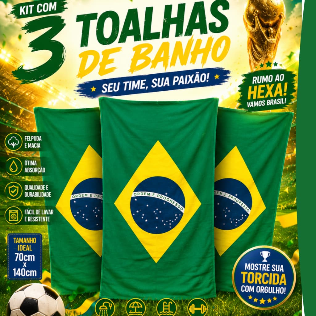 Kit Toalha de Banho BRASIL Estampado Gigante Premium