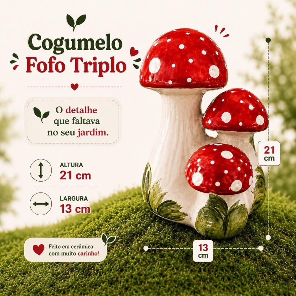 Cogumelo Enfeite Jardim Ceramica Decorativo Chapeu Bolinhas Vaso Quintal Varanda Decoração Externa Resistente Sol Chuva